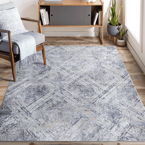 Naar Payas 8X10 Area Rug, Blue/Grey Geometric Power Loom Crafted Area Rugs for Indoor Living Room, Bedroom, and Dining Room