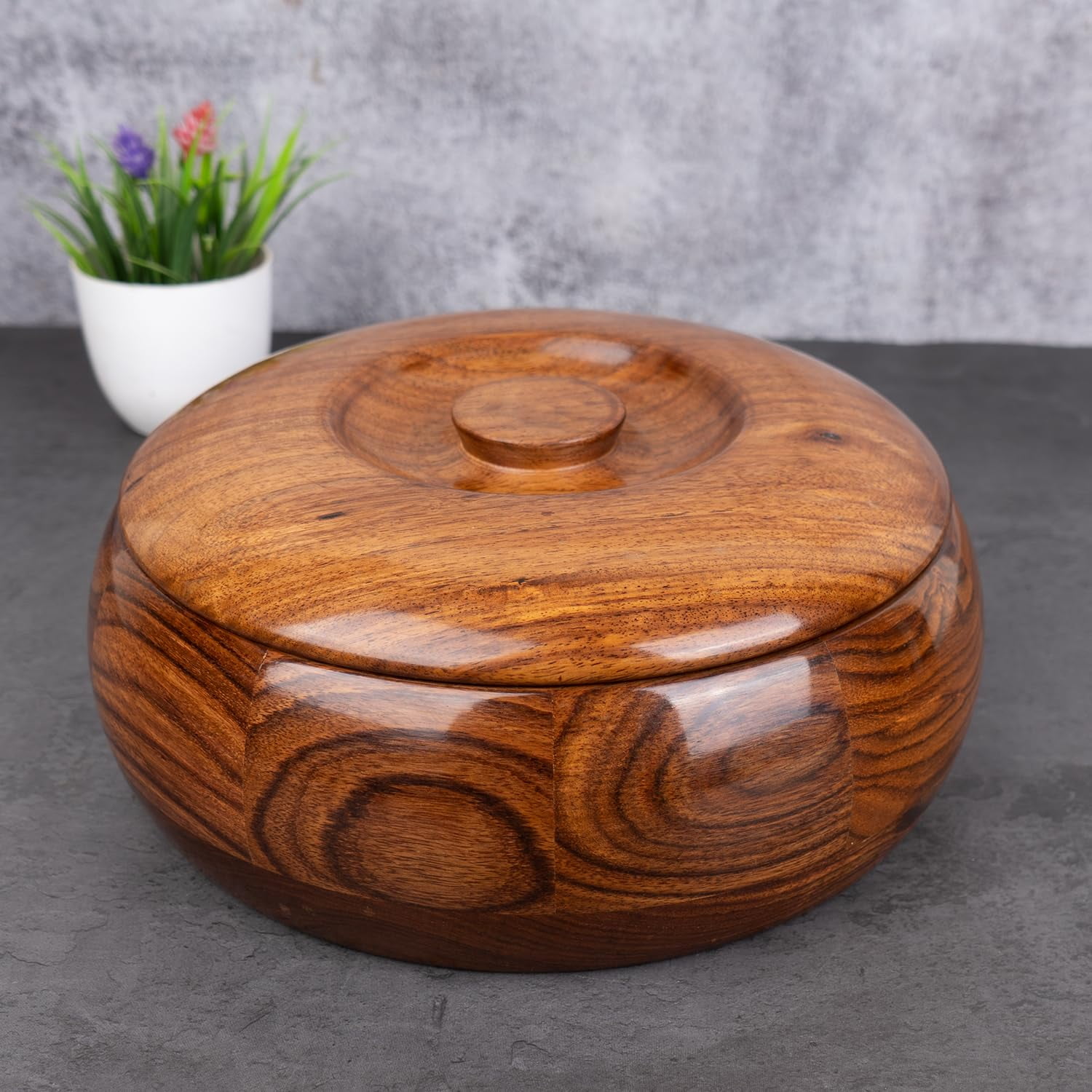 Naayaab Craft Pakka Sheesham Wood Round Chapati Box Roti Storage ...
