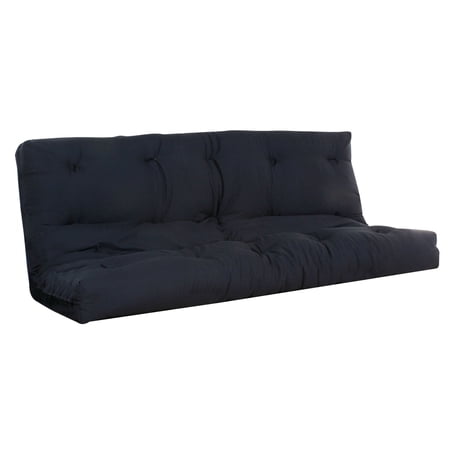 Nab 74 Inch Modern Full Futon Mattress Tufted Reversible Fabric Black - Saltoro Sherpi