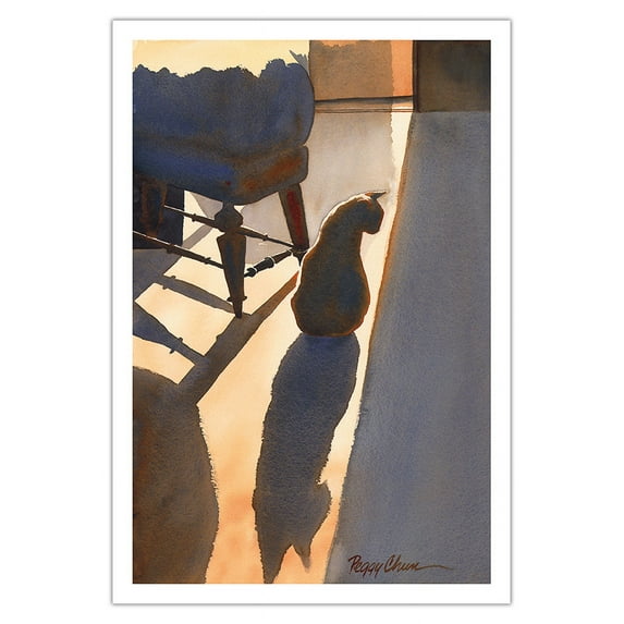 Nabe’s Shadow - Hawaii Black Cat (ʻeleʻele Popoki) - From an Original Hawaii Watercolor Painting by Peggy Chun - Fine Art Matte Paper Print (Unframed) 30x44in