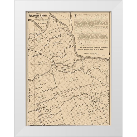 Nabers 11x14 White Modern Wood Framed Museum Art Print Titled - Wilbarger County Texas - Nabers 1887