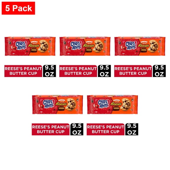 Nabisco CHIPS AHOY! Chewy Chocolate Chip Cookies with Reeses Peanut Butter Cups 9.5 oz - 5 Pack