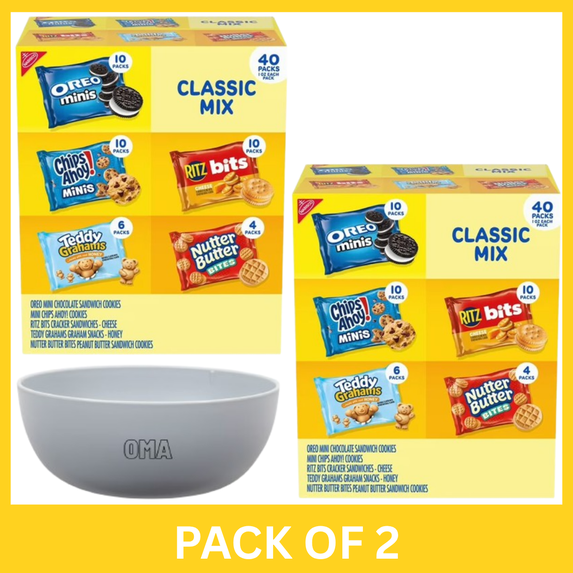 Nabisco Classic Mix Cookie & Cracker Variety Pack 40 ct (Pack of 2) with Free Serving Bowl by OMA