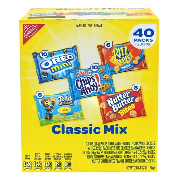 Nabisco Classic Mix Variety Pack, 40 pcs Individually Pack for Kids Adults Snacks Lunchbox Office Convenient On the Go Snacking Valentine's Day Easter Basket Stuffer and Birthday Party Favor and Gifts