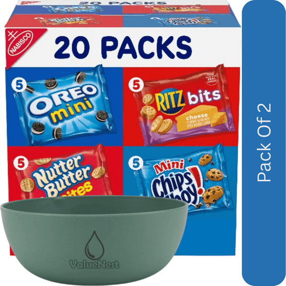 Nabisco Classic Mix Variety Pack, OREO, CHIPS AHOY!, Nutter Butter & RITZ Bits Cheese, 20 Snack Packs with Olive Green Bowl by ValueNest