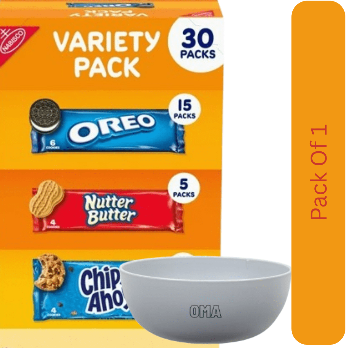 Nabisco Cookie Variety Pack, 30 Count With White Bowl By OMA