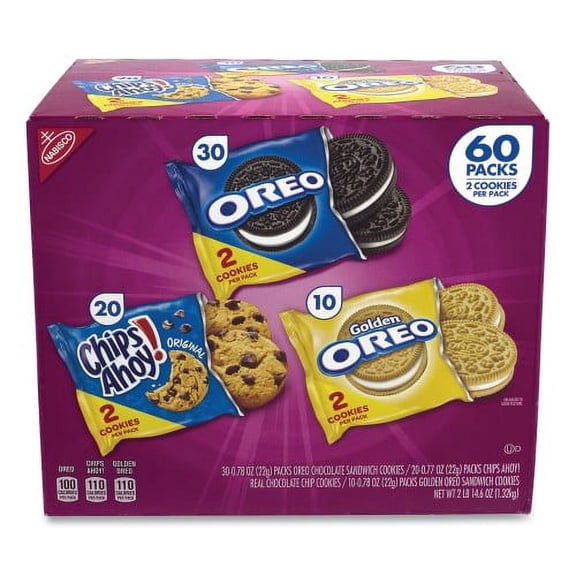 Nabisco Cookie Variety Pack, Assorted Flavors, 0.77 oz Pack, 60 Packs/Box, (22000729)