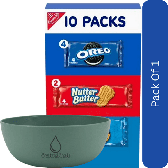 Nabisco Cookie Variety Pack, OREO, Nutter Butter & CHIPS AHOY!, 10 Snack Packs with Olive Green Bowl by ValueNest