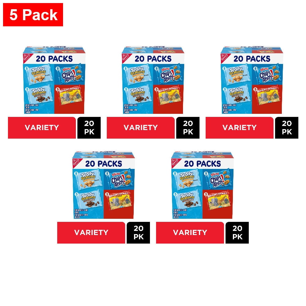Nabisco Fun Shapes Barnums Animal Crackers Teddy Grahams & CHIPS AHOY! Cookies Variety Pack 20 ct / 1 oz - 5 Pack