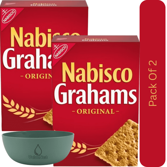 Nabisco Grahams Original Graham Crackers, Classic Snacks, 14.4 oz Box With Olive Green Bowl By ValueNest