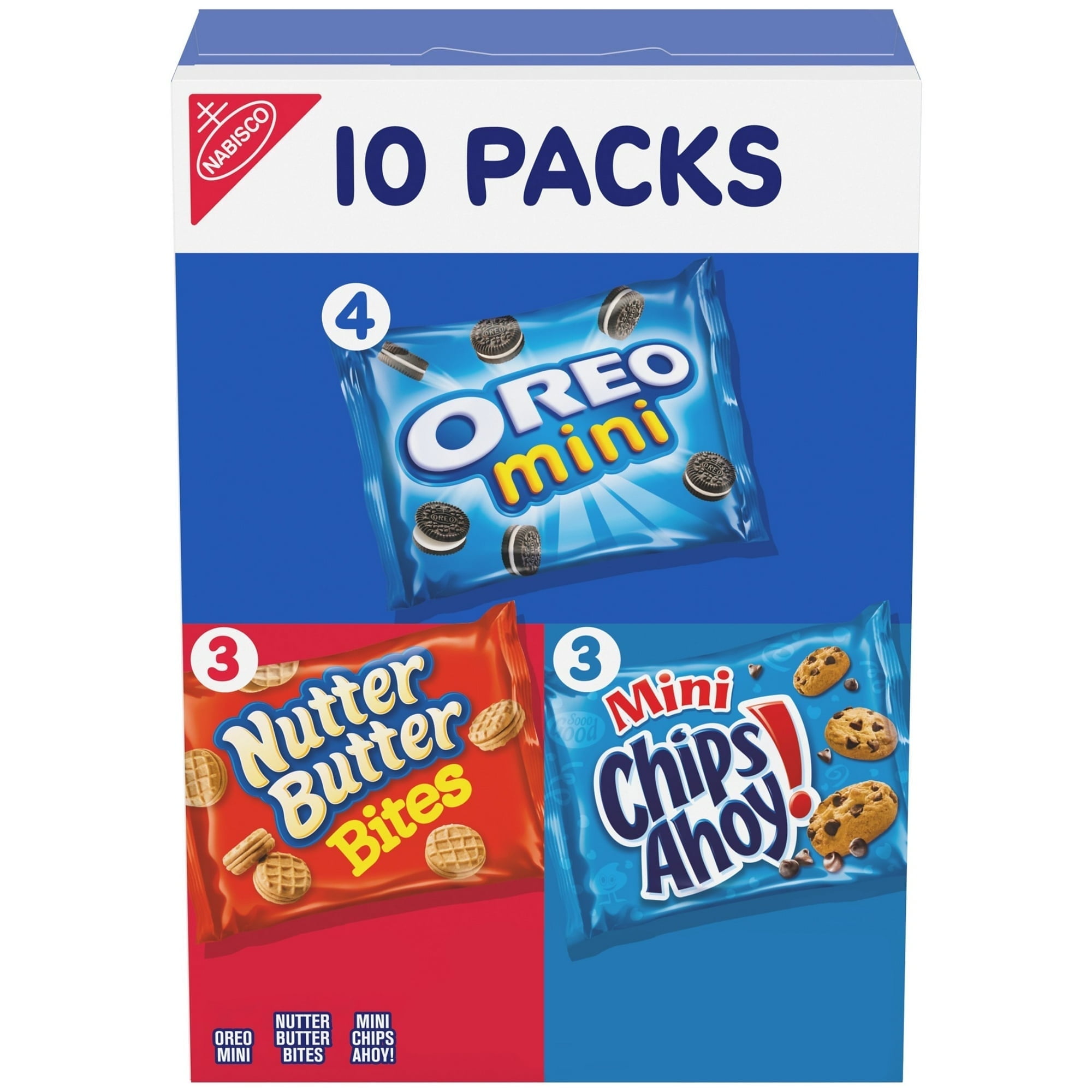 Nabisco Mini Cookie Variety Pack, OREO, Nutter Butter, CHIPS AHOY!, School Snacks, 10 Snack Packs
