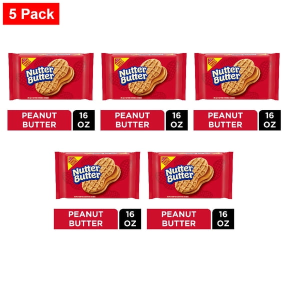 Nabisco NUTTER BUTTER Peanut Butter Sandwich Cookies 16 oz - 5 Pack