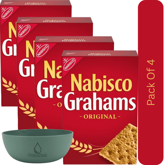 Nabisco Original Graham Crackers, Sweet Crunchy Snacks, 14.4 oz Box With Olive Green Bowl By ValueNest