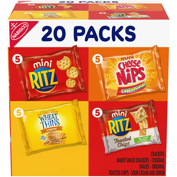 Nabisco Savory Cracker Variety Pack, Ritz, Cheese Nips, Wheat Thins & Ritz Toasted Chips, 20 Snack Packs