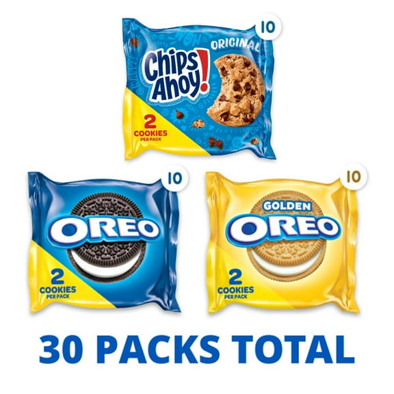 Nabisco Sweet Treats FEV6Cookie Variety Pack OREO, OREO Golden & CHIPS AHOY!, 30 Snack Packs (2 Cookies Per Pack)