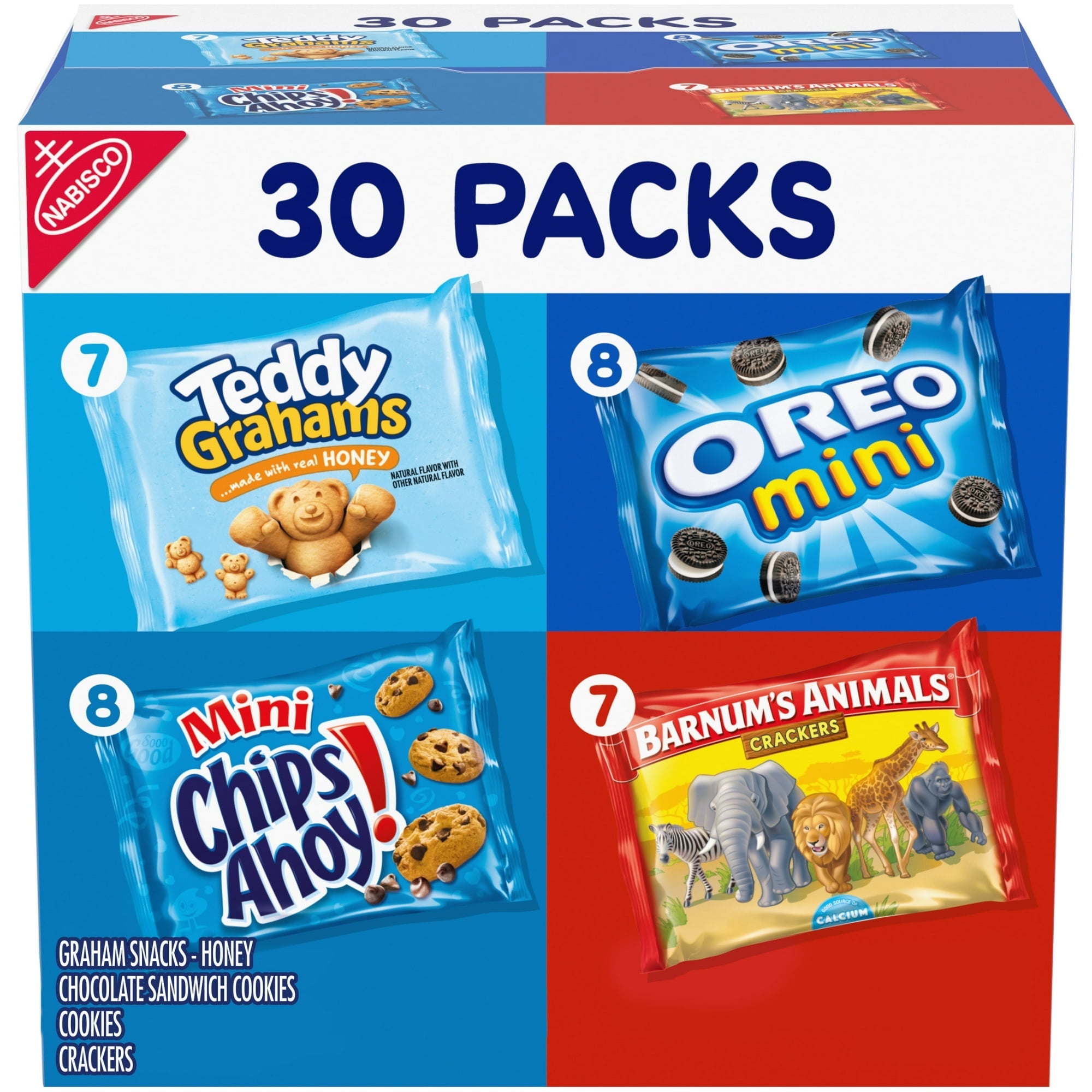 Nabisco Team Favorites Variety Pack, OREO, CHIPS AHOY!, Teddy Grahams & Barnum's, 30 Snack Packs - pack of 4