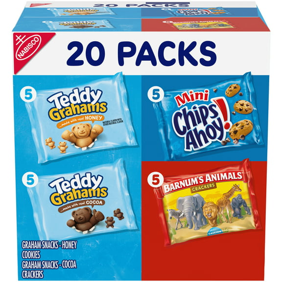 Nabisco Variety Pack, Barnum's Animal Crackers, Teddy Grahams & CHIPS AHOY! Cookies, 20 Snack Packs
