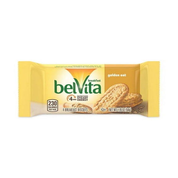 New Nabisco belVita Breakfast Biscuits, Golden Oat, 1.76 oz Packet of 4, 12 Packets/Box, 3 Boxes/Carton, Ships in 1-3 Business Days