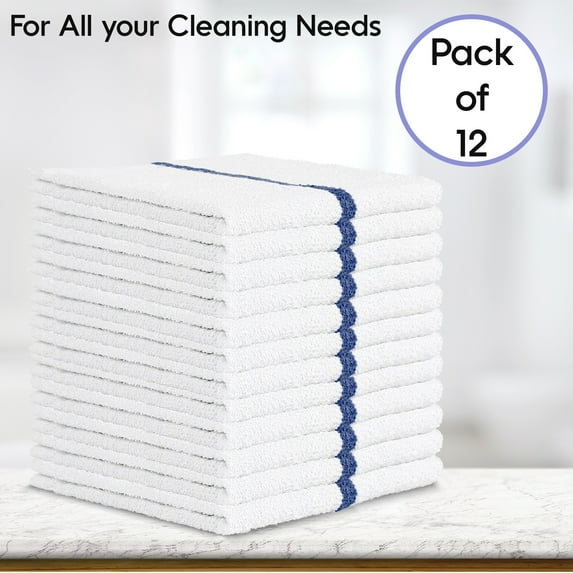 Nabob Wipers Kitchen Bar Mop Towels 12 Pack - 100% Cotton - Size 14x17 - Perfect for Your Home, Kitchen, Bathroom, Bars, Restaurants & Auto - Super Absorbent (Blue Stripe)