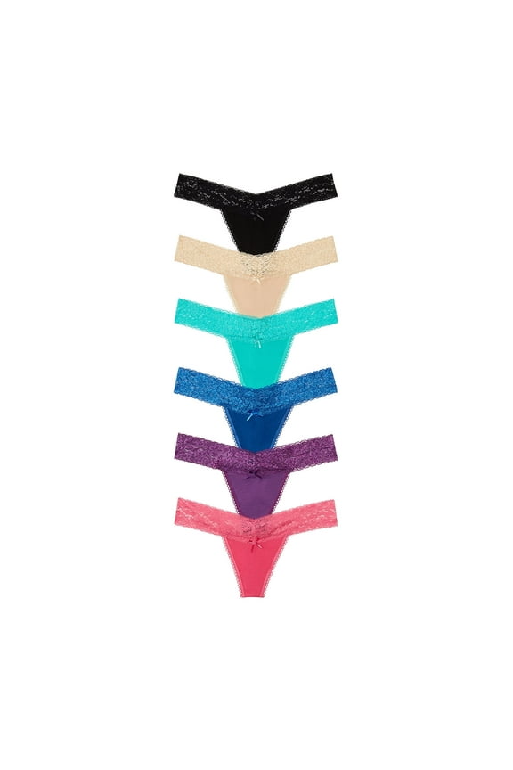 Basic Cotton Thong Lace Trim Women Underwear Female Panties Pack 6