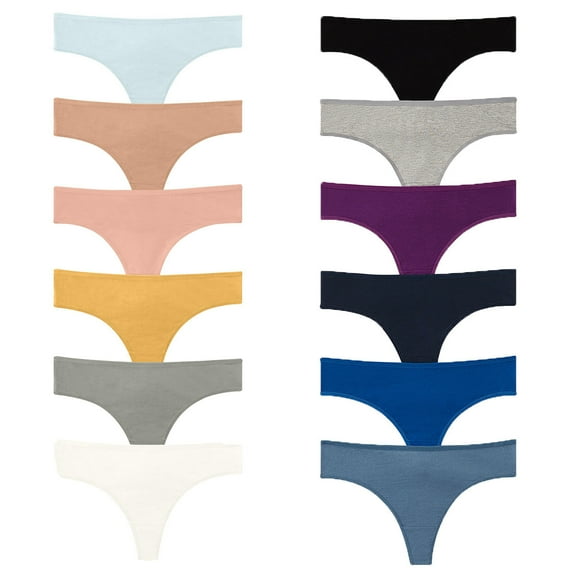 Nabtos Basic Cotton Thongs Women Panties Female Underwear Pack 12-M