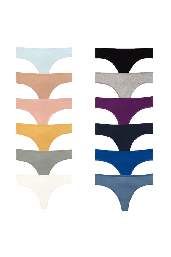 Basic Cotton Thongs Women Panties Female Underwear Pack 12-M
