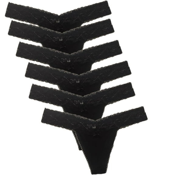 Nabtos Basic Women's Plus Cotton Thongs Lace Female Underwear Panties Pack 6