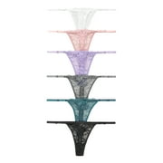 Nabtos Floral Lace Thongs Underwear For women String Adjustable Panties Low Rise Sexy Lingerie 6 Pack