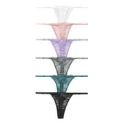 Nabtos Floral Lace Thongs Underwear For women String Adjustable Panties Low Rise Sexy Lingerie 6 Pack