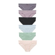 Nabtos Soft Ribbed Cotton Bikini Panties for Women Leg Lace Trim Low Rise Cut Moderate Back Coverage Womens Underwear Multicolor Pack of 6