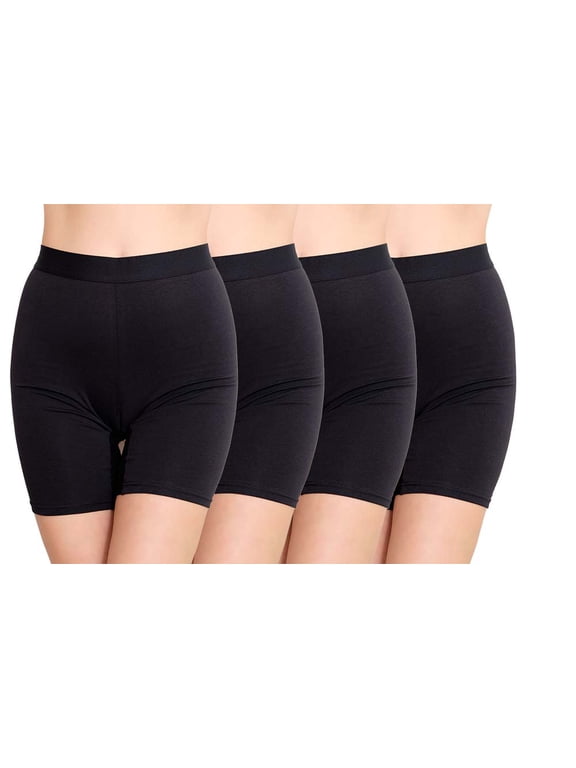 Women Black Boyshort Briefs Underwear Pack Of 4 Anti Chafing Female Boxers Long Leg Women's Boy Panties Slip Short Under Dresses Comfy Breathable Cotton Underpants-Large