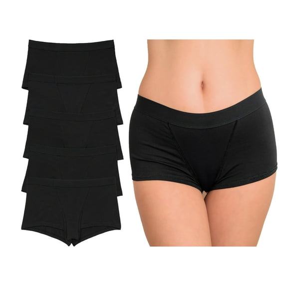 Nabtos Women Boyshort Boxers Briefs for ladies Cotton Underwear Black Seamless Panties 5 pack Large
