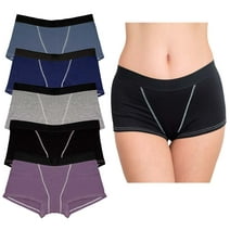 Nabtos Women Boxers Basic Cotton Boyshort Seamless Panties Solid Underwear Pack 5