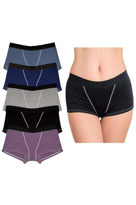 Women Boyshort Boxers Briefs for ladies Cotton Underwear Seamless Panties 5 pack Large