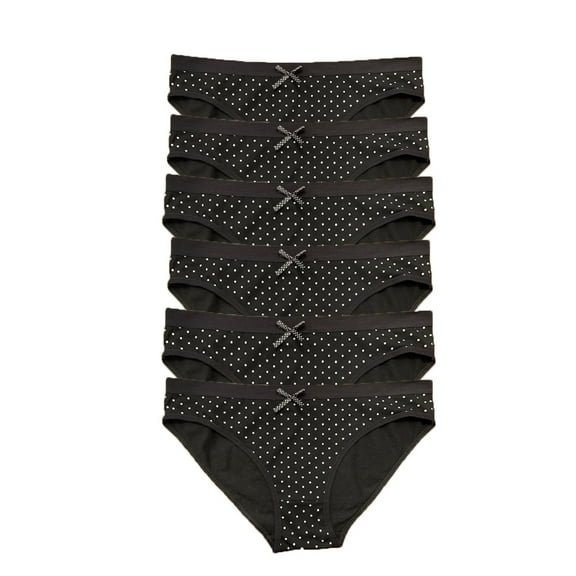 Nabtos Women Cotton Basic Underwear Bikini Polka Black Female Panties Pack 6