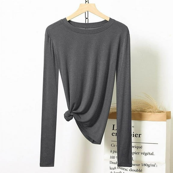 Nabtos Women Modal Long sleeve T-Shirt Underscrub Scoop Neck Basic Top Gray