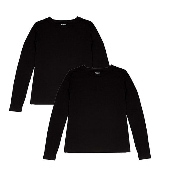 Nabtos Women Modal Long sleeve T-Shirt Underscrub Scoop Neck Basic Top Pack 2 Black