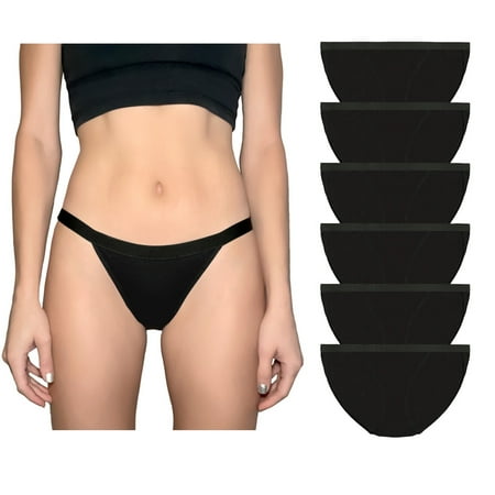 Nabtos Women Panties String Bikin Black and Multicolor Underwear Cotton High Cut Breathable Low Rise Cheeky Pack 6