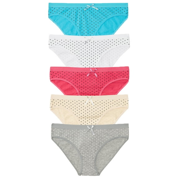 Nabtos Women Plus Cotton Basic Underwear Bikini Polka Female Panties Pack 5