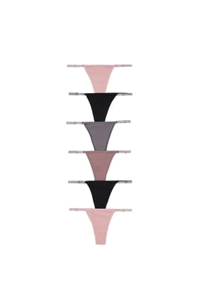 Women Ribbed Cotton Thongs Adjustable Band Shine Strap Low Rise Panties Pack 6