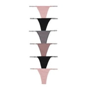 Nabtos Women Ribbed Cotton Thongs Adjustable Band Shine Strap Low Rise Panties Pack 6