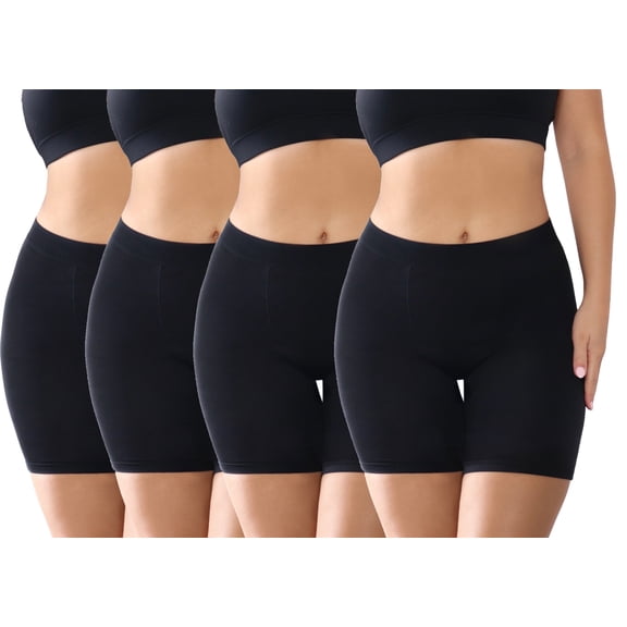 Nabtos Women's Plus Boxer Briefs Cotton Underwear Black Anti Chafing Ladies Boy Shorts Panties 5" Inseam 4 Pack 3X-Large