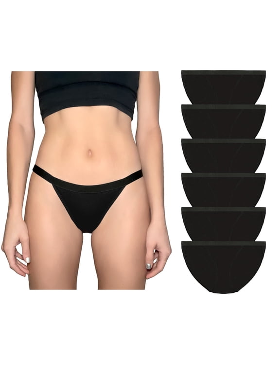 Women's Plus Panties String Bikin Black and Multicolor Underwear Cotton High Cut Breathable Low Rise Cheeky Pack 6