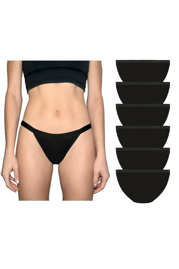 Women's Plus Panties String Bikin Black and Multicolor Underwear Cotton High Cut Breathable Low Rise Cheeky Pack 6