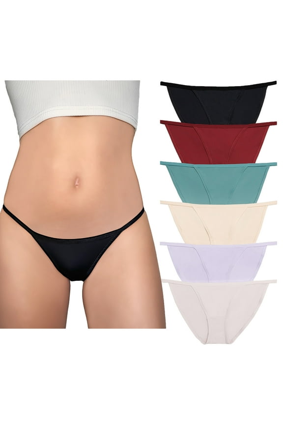 Women's String Bikini Panties Nylon Sports Silky Underwear Low Rise Cotton Liner 6 Pack Small