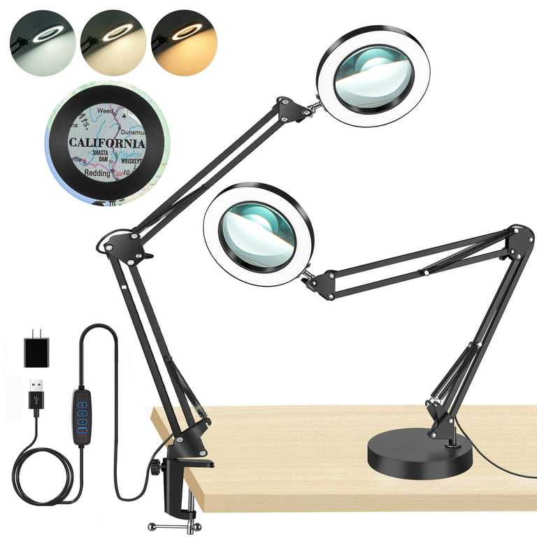 Nacams 10x Desk Magnifying Glass with Light,72 LED Magnifying Lamp,Lighted Magnifying Glass Magnifying Lamp with Base 3 Color Modes ,Real Glass Lens