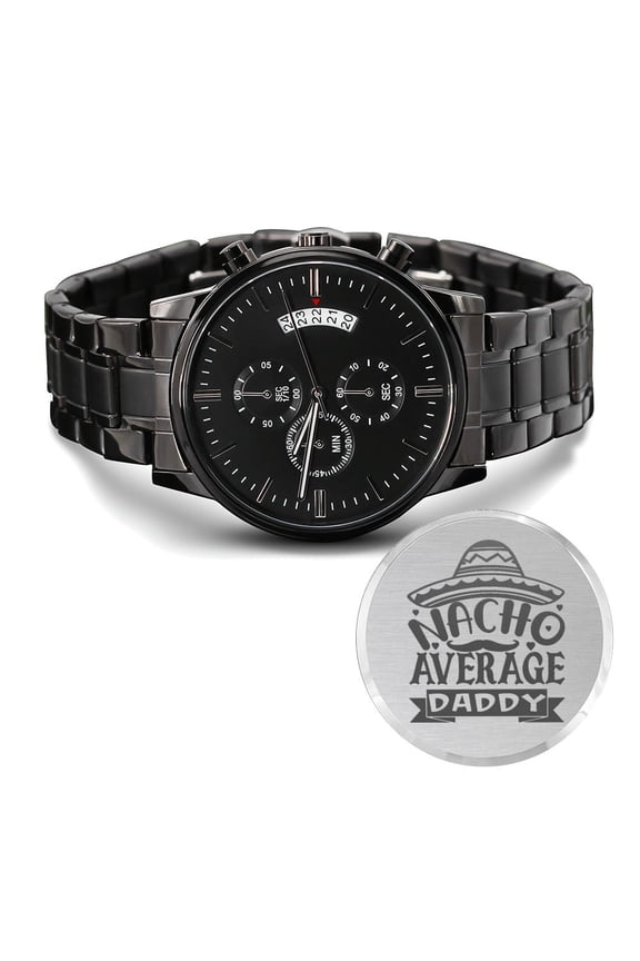 Nacho Average Daddy Engraved Multifunction Analog Stainless Steel Chronograph Men's Watch W Copper Dial