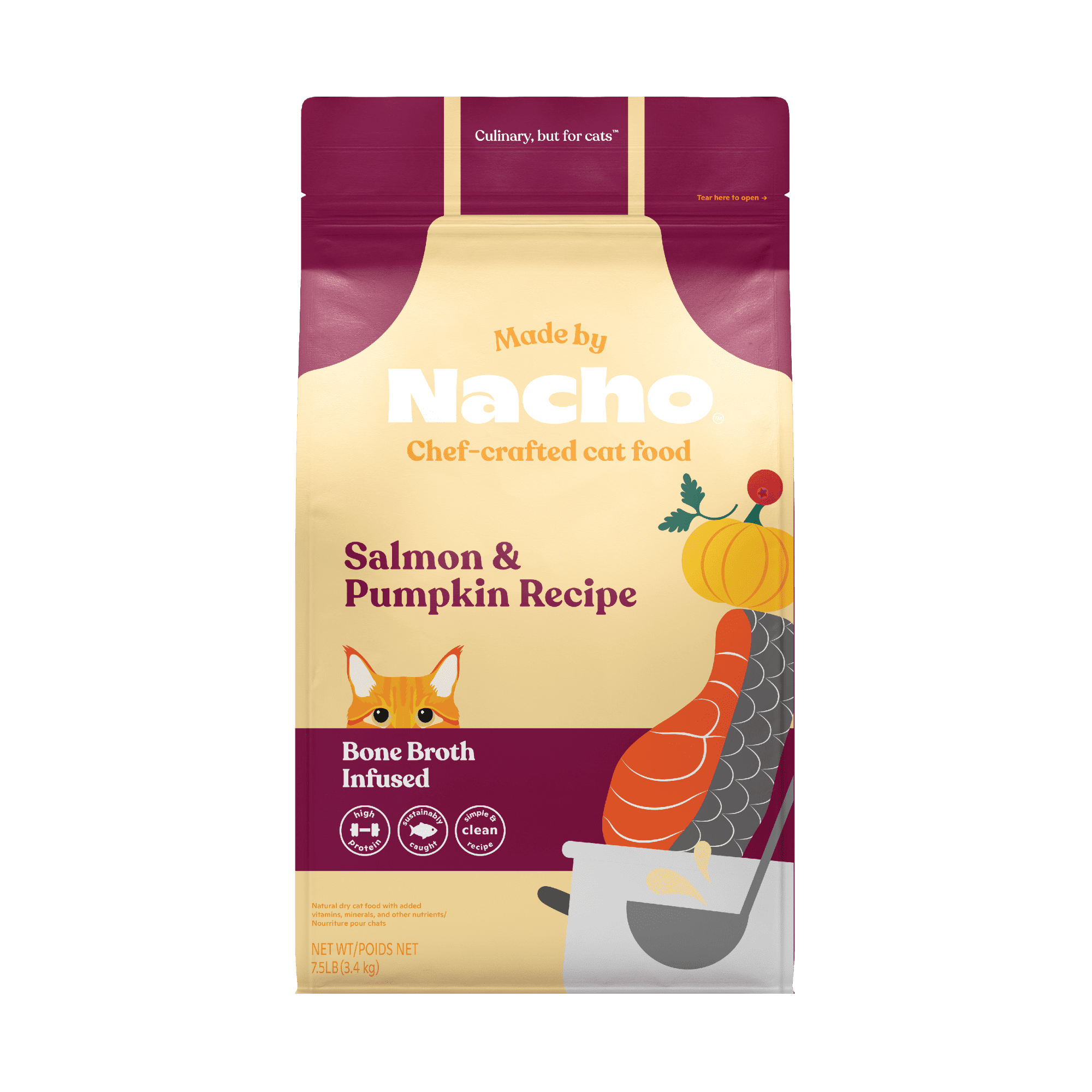 Made by Nacho Dry Cat Kibble, Infused with Bone Broth for Hydration, Cage-Free Chicken & Pumpkin Recipe, High Protein and Grain-Friendly Premium Cat Food, Limited Ingredients, 7.5lb Bag