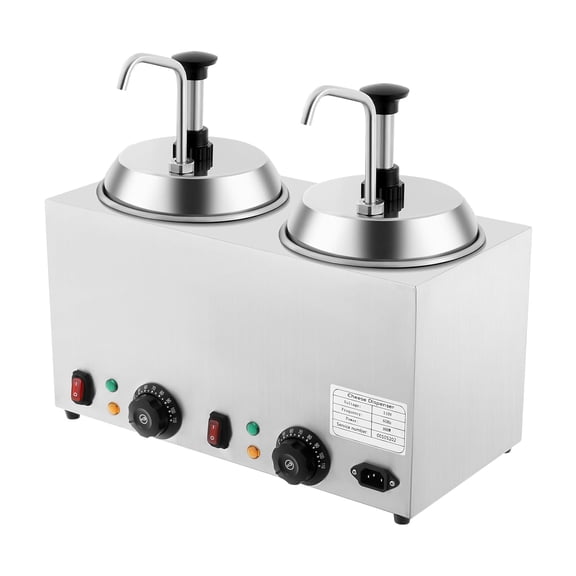 Nacho Cheese Dispenser, 2l x 2 Capacity Hot Fudge Warmer, Cheese Dispenser Warmer with Pump, Stainless Steel Hot Cheese Dispenser for Melting Melted Butter, Fudge, Cheese