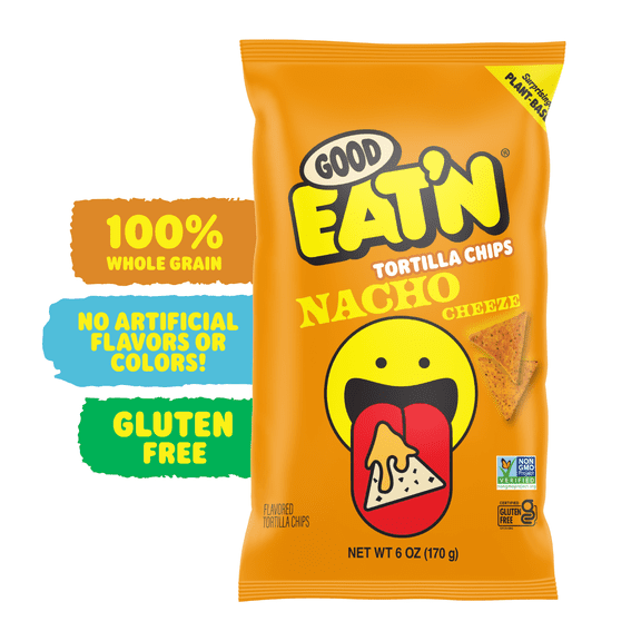 Good Eat'n Nacho Cheeze Tortilla Chips, Non-GMO Corn Snack, Gluten-Free, Vegan, 6oz